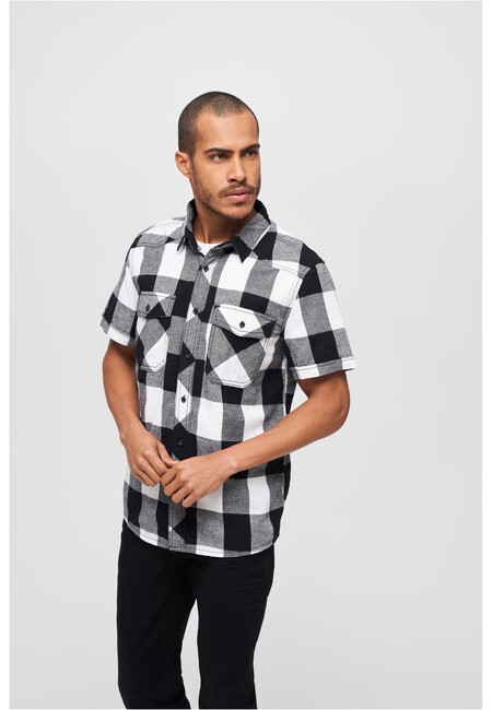 Brandit Checkshirt Halfsleeve white/black - L