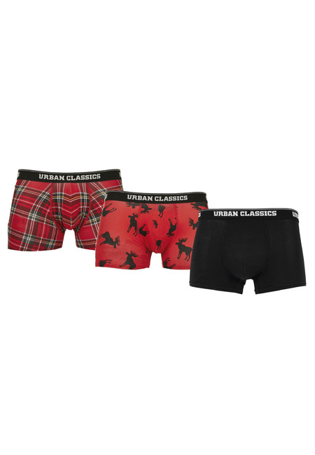 Urban Classics Boxer Shorts 3-Pack red plaid aop+moose aop+blk - M