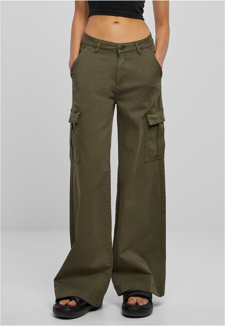 Urban Classics Ladies High Waist Wide Leg Twill Cargo Pants olive - 32