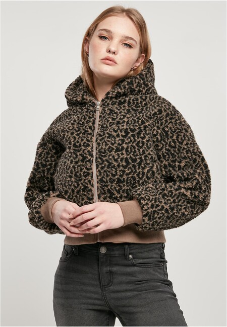 Urban Classics Ladies Short Oversized AOP Sherpa Jacket darktaupeleo - XS