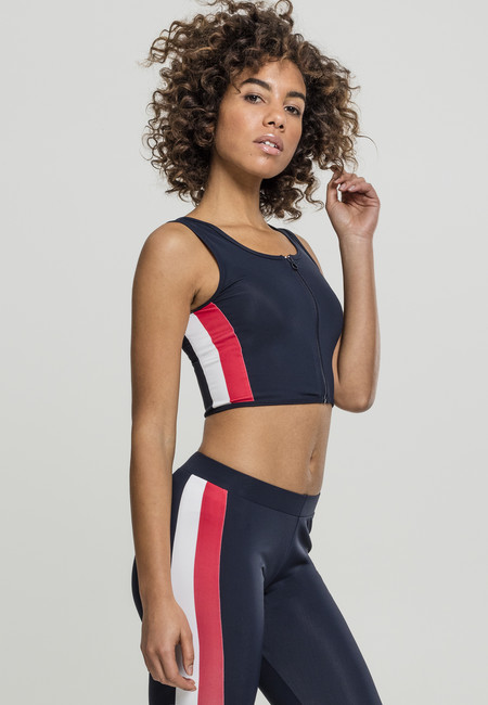 Urban Classics Ladies Side Stripe Cropped Zip Top navy/fire red/white - M