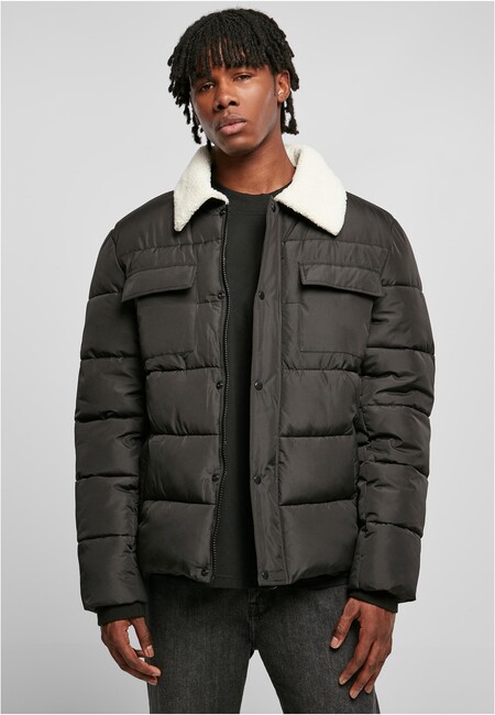 Urban Classics Sherpa Collar Padded Shirt Jacket black - XXL