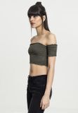 Urban Classics Ladies Cropped Cold Shoulder Smoke Top olive