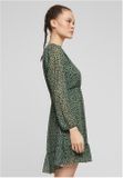 Urban Classics Cloud5ive Damen V-Neck Chiffon Kleid in Wickeloptik mit Leo Print dark green