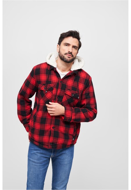 Brandit Lumberjacket hooded red/black - S