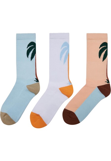 E-shop Mr. Tee Fancy Palmtree Socks 3-Pack white/multicolor - 35–38