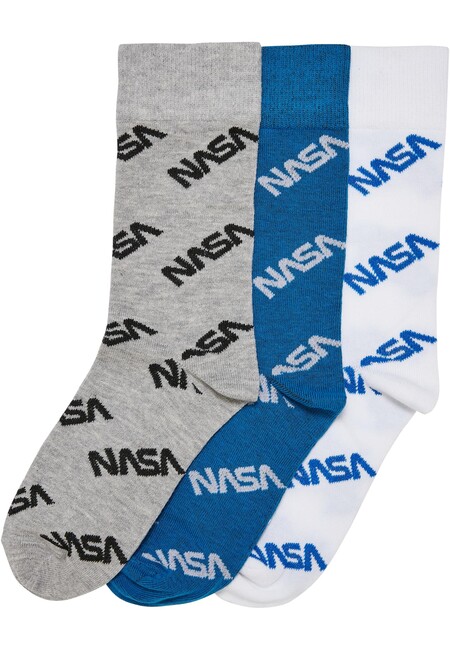 E-shop Mr. Tee NASA Allover Socks Kids 3-Pack brightblue/grey/white - 27–30