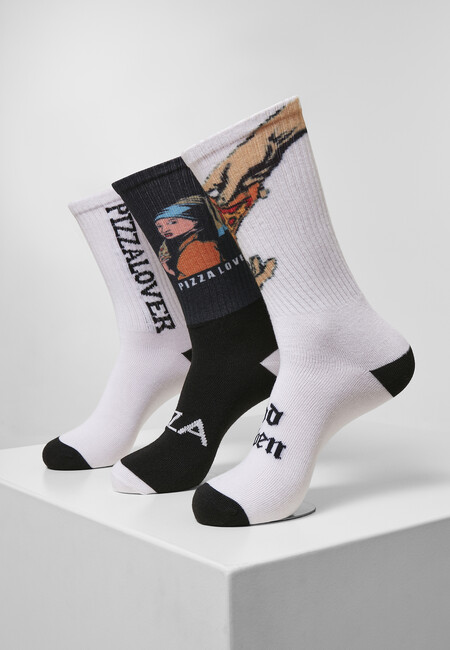 Mr. Tee Pizza Art Socks 3-Pack black/white/teal - 47–50