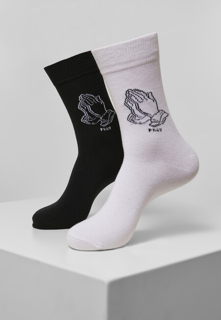 Mr. Tee Pray Hands Socks 2-Pack black/white - 35–38