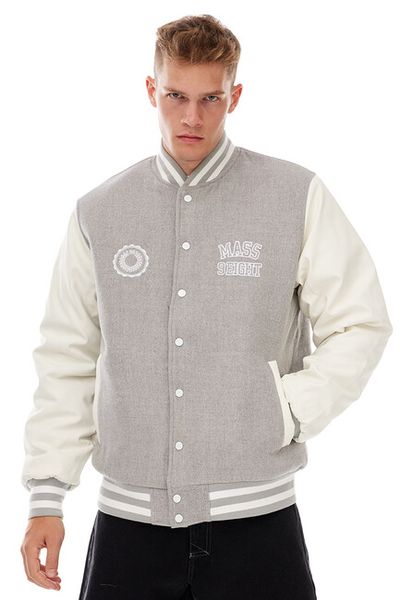 Mass Denim Athletic Baseball Jacket heather grey