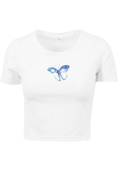 Mr. Tee Ladies Butterfly Cropped Tee white