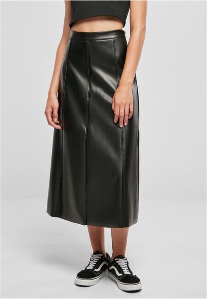 Urban Classics Ladies Synthetic Leather Midi Skirt black