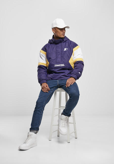 Starter Color Block Half Zip Retro Jacket starter purple/wht/buff yellow - XL