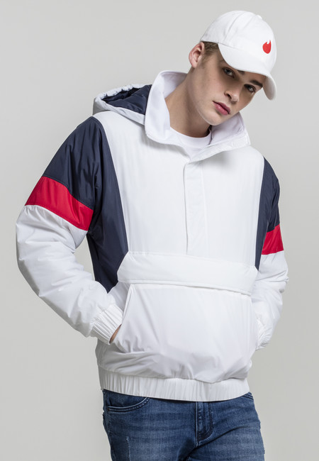 Urban Classics 3 Tone Pull Over Jacket white/navy/fire red - XXL