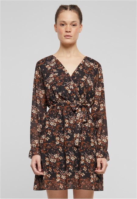 E-shop Urban Classics Cloud5ive Damen Kleid in Wickeloptik mit Bindegürtel und Blumenprint black - S