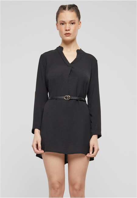 E-shop Urban Classics Cloud5ive Damen Longform Musselin Turn-Up Shirt mit Gürtel black - L