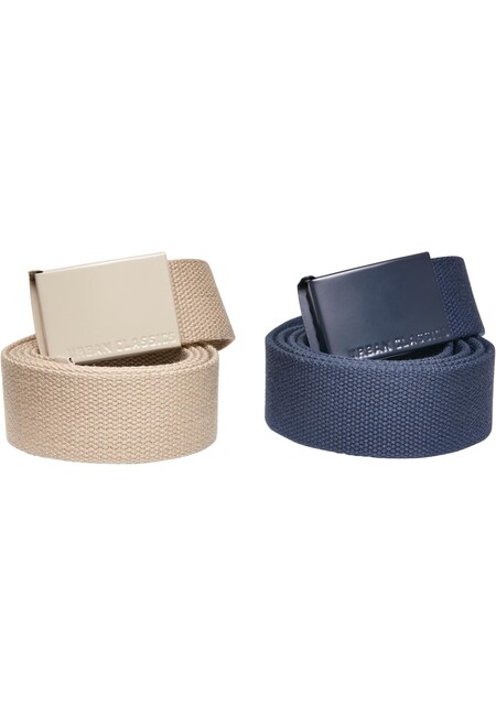 Urban Classics Colored Buckle Canvas Belt 2-Pack sand/navy - S/M