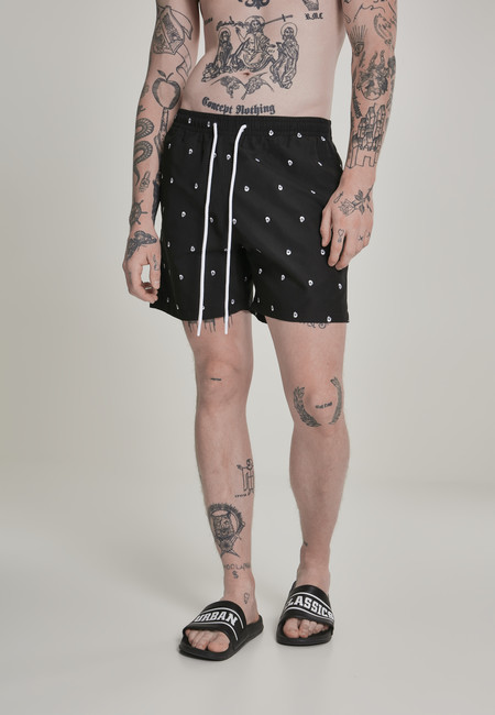 Urban Classics Embroidery Swim Shorts skull/black/white - XXL