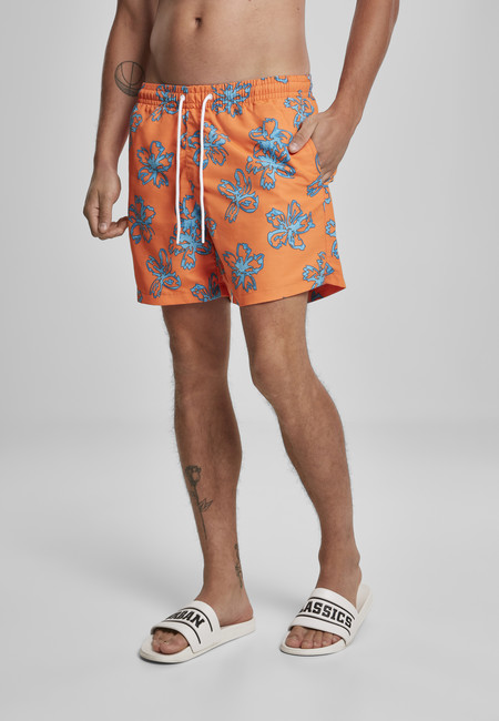 Pánske plavky - Urban Classics  Floral Swim Shorts orange - S