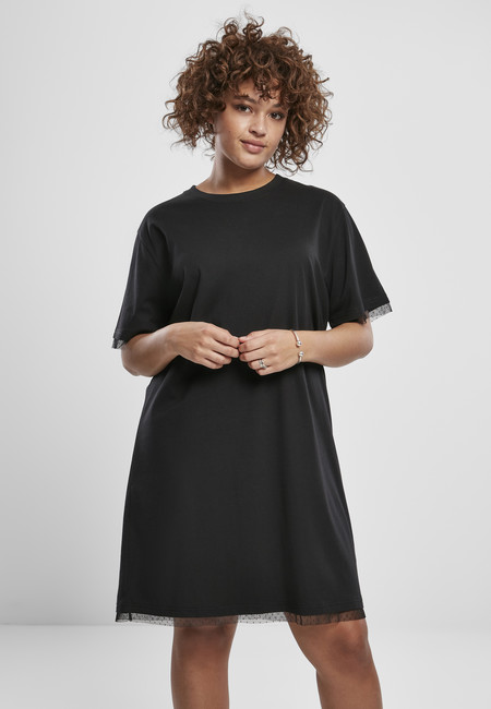 E-shop Urban Classics Ladies Boxy Lace Hem Tee Dress black - M