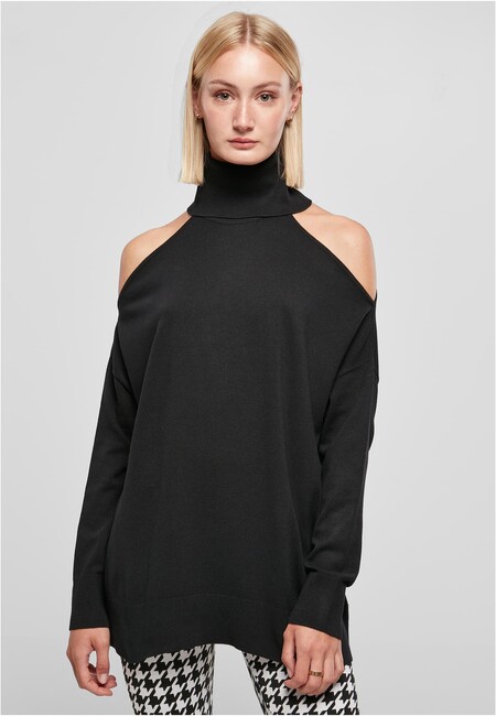 Urban Classics Ladies Cold Shoulder Turtelneck Sweater black - 5XL