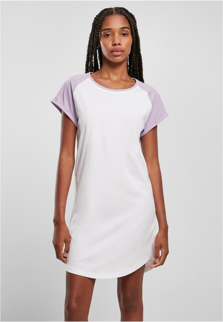 Urban Classics Ladies Contrast Raglan Tee Dress white/lilac - XL