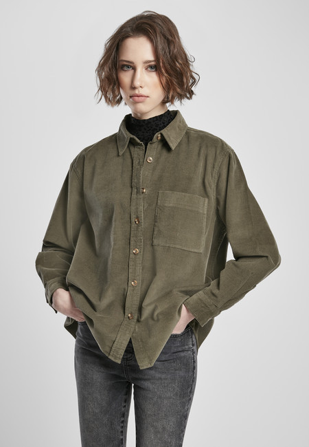 Urban Classics Ladies Corduroy Oversized Shirt olive - 4XL