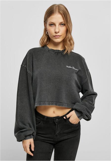 Urban Classics Ladies Cropped Small Embroidery Terry Crewneck black - 3XL