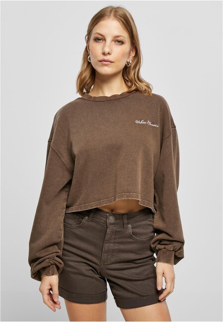 Urban Classics Ladies Cropped Small Embroidery Terry Crewneck brown - XS