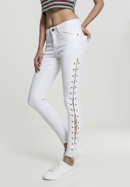 Urban Classics Ladies Denim Lace Up Skinny Pants white - 28
