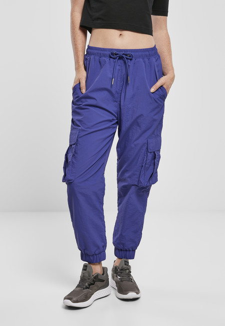Urban Classics Ladies High Waist Crinkle Nylon Cargo Pants bluepurple - L