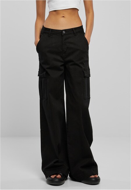 Urban Classics Ladies High Waist Wide Leg Twill Cargo Pants black - 30
