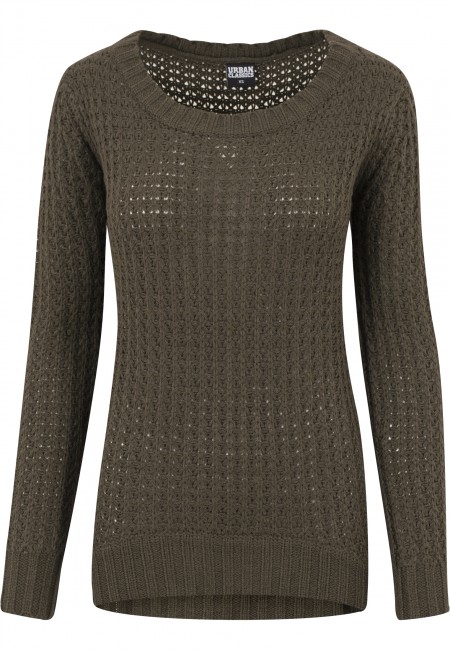 Urban Classics Ladies Long Wideneck Sweater olive - XS