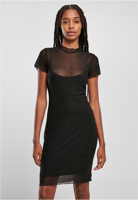 E-shop Urban Classics Ladies Mesh Double Layer Dress black - S