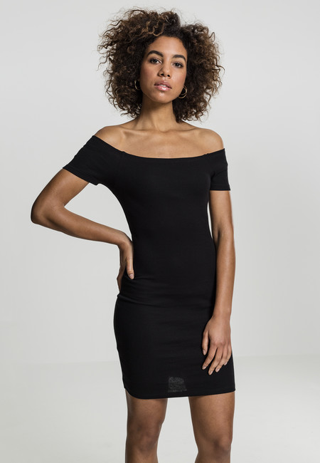 E-shop Urban Classics Ladies Off Shoulder Rib Dress black - L