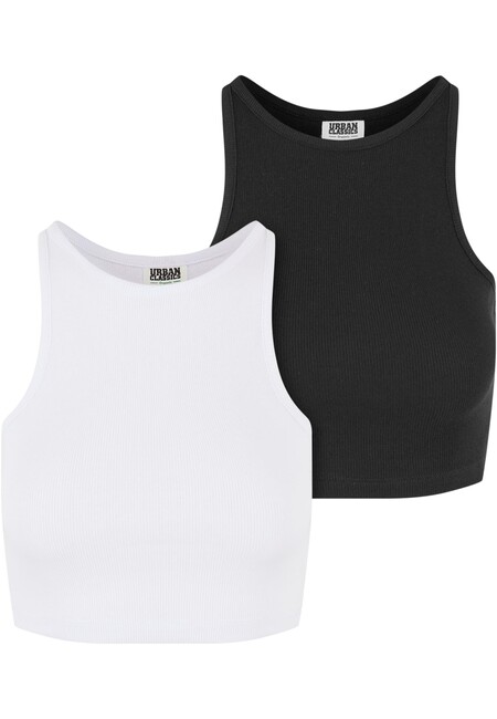 Urban Classics Ladies Organic Cropped Rib Top 2-Pack white+black - XL
