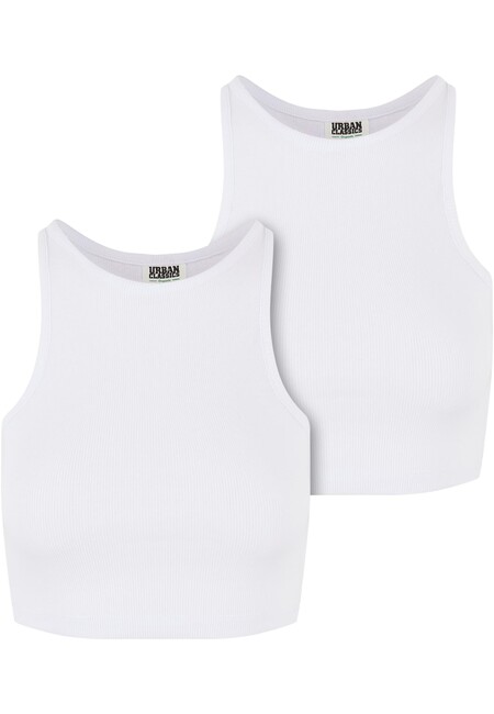 Urban Classics Ladies Organic Cropped Rib Top 2-Pack white/white - 3XL