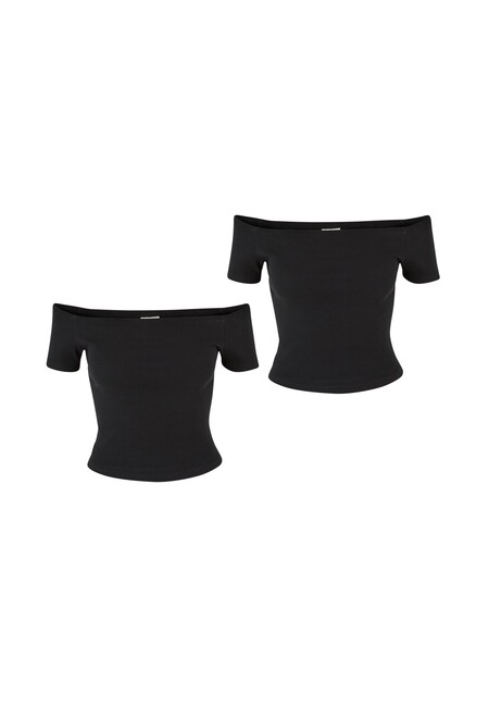 Urban Classics Ladies Organic Off Shoulder Rib Tee 2-Pack black+black - XL