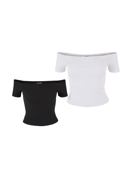 Urban Classics Ladies Organic Off Shoulder Rib Tee 2-Pack black+white - 4XL