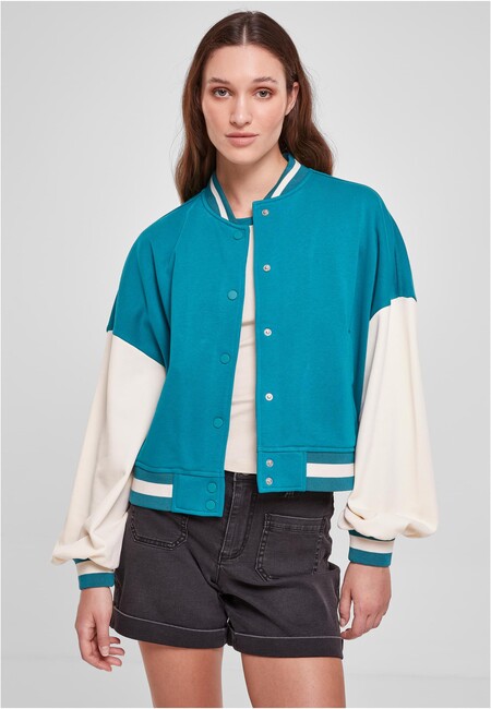 Urban Classics Ladies Oversized 2 Tone College Terry Jacket watergreen/whitesand - XL