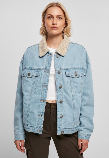 E-shop Urban Classics Ladies Oversized Sherpa Denim Jacket clearblue bleached - S