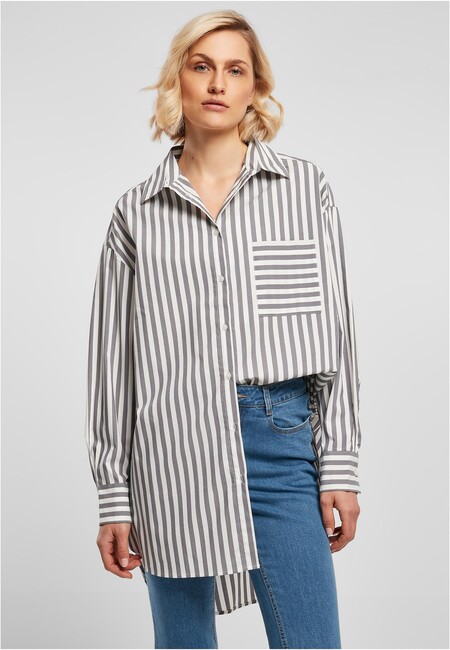 Urban Classics Ladies Oversized Stripe Shirt white/darkshadow - M