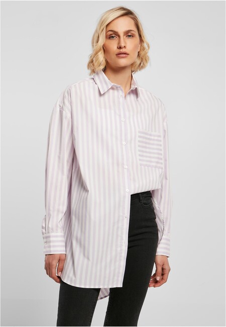 E-shop Urban Classics Ladies Oversized Stripe Shirt white/lilac - 3XL