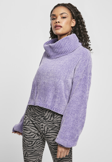 Urban Classics Ladies Short Chenille Turtleneck Sweater lavender - XL