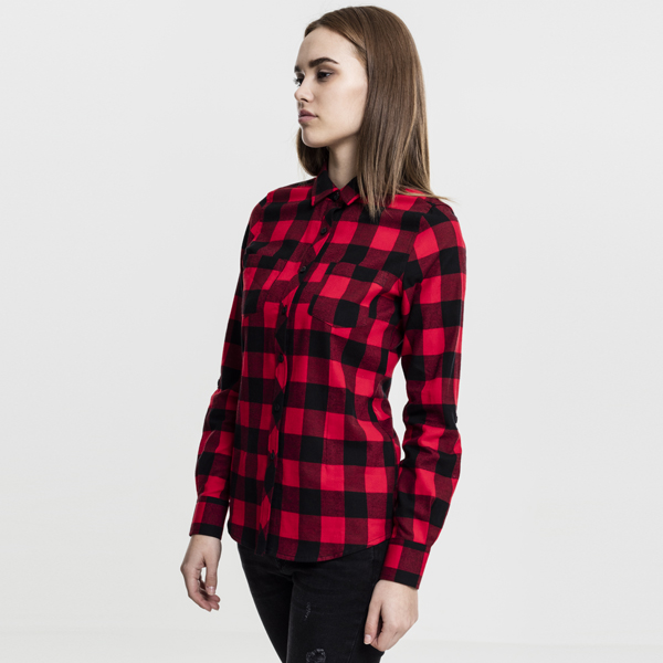 E-shop Dámska košeľa Urban Classics Ladies Turnup Checked Flanell Shirt blk/red - XS