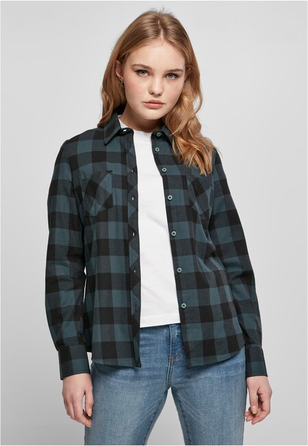 E-shop Urban Classics Ladies Turnup Checked Flanell Shirt jasper/black - XL