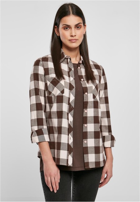 Urban Classics Ladies Turnup Checked Flanell Shirt pink/brown - S