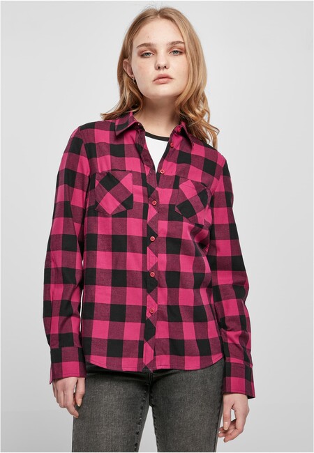 E-shop Urban Classics Ladies Turnup Checked Flanell Shirt wildviolet/black - 3XL