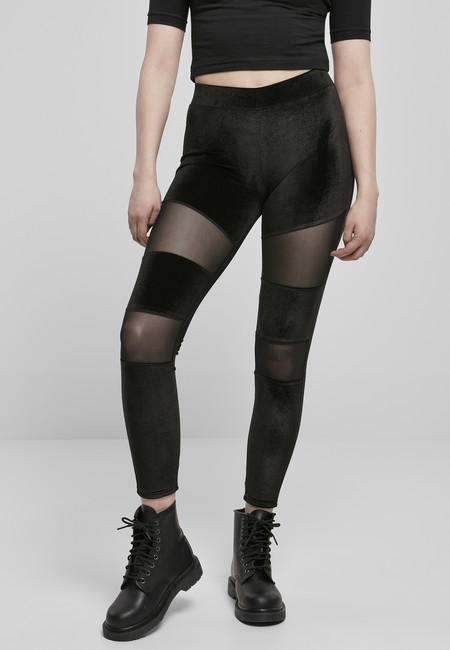 Urban Classics Ladies Velvet Tech Mesh Leggings black - XS