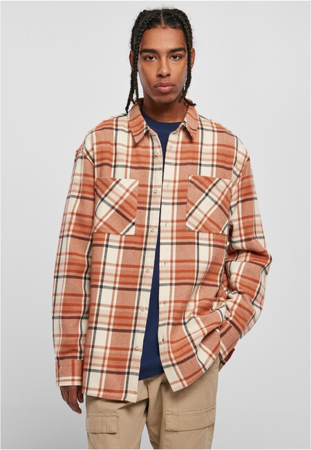 Urban Classics Long Oversized Checked Leaves Shirt softseagrass/red - S